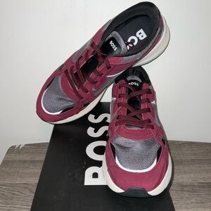 BOSS HUGO BOSS OWEN RUNNER SUEDE MESH SNEAKER SHOES OPEN RED BURGUNDY SIZ 12 NIB